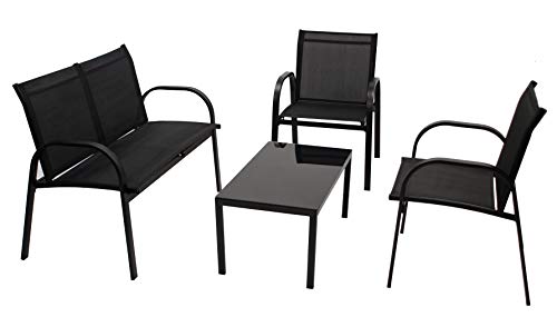 DEGAMO Lounge Set Arona 4-teilig (2X Loungesessel, 1x Loungesofa, 1x Tisch 80x45cm), Metall + Textilgewebe schwarz, Outdoor von DEGAMO