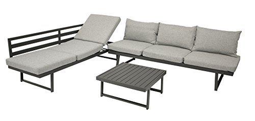 DEGAMO Loungeset Bogota aus Aluminium, 2X Sofa 210cm mit Liegefunktion, 1x Loungetisch 70x70cm, matt-grau beschichtet von DEGAMO