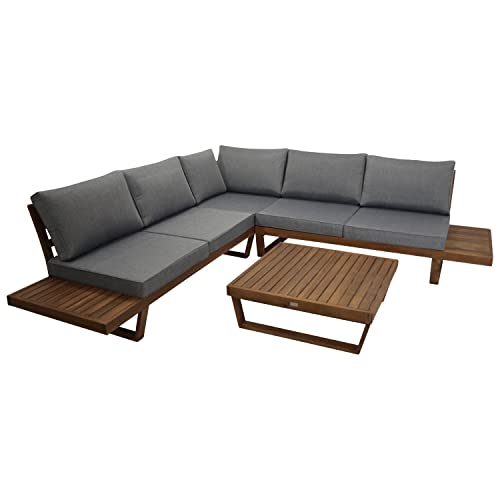 DEGAMO Loungeset Gartenset Cartagena mit Ecksofa und Loungetisch 15-teilig, Akazienholz braun geölt, mit Polstern grau, Stellmaß 248x248cm, Indoor + Outdoor von DEGAMO