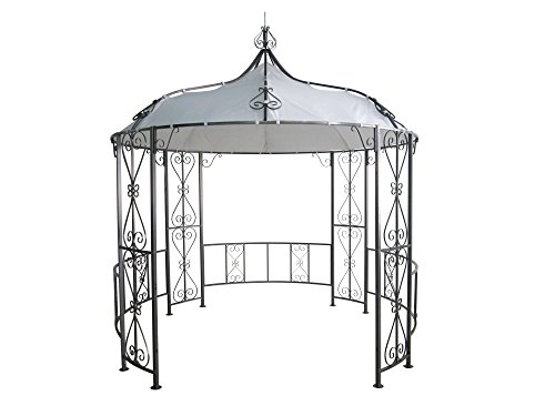 DEGAMO Luxus Pavillon Gartenpavillon Burma 300cm rund, Stahlgestell grau pulverbeschichtet + Dach wasserdicht Weiss von DEGAMO