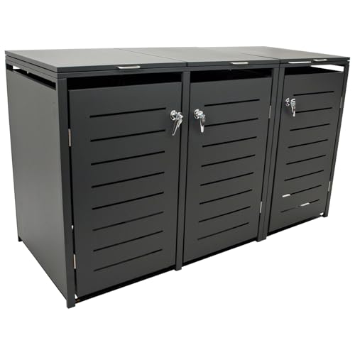 DEGAMO Mülltonnenbox 3-er Mülltonnenhaus KÖLN für 3X kleine Tonnen 120 Liter, Stahl verzinkt, Farbe anthrazit DEGAMO Mülltonnenbox 3-er Mülltonnenhaus KÖLN für 3X kleine Tonnen 120 Liter, Stahl verzinkt, Farbe anthrazit von DEGAMO