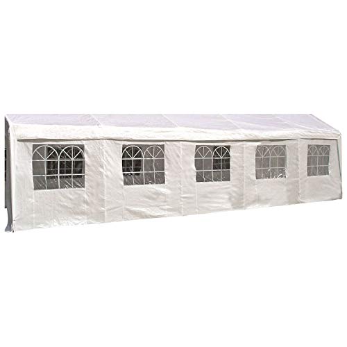 DEGAMO Seitenplane für Zelt 10x4 Meter, PE Weiss mit Fenstern von DEGAMO