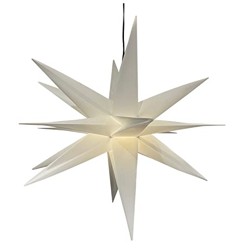 DEGAMO Weihnachtsstern Stern aus Kunststoff weiß 55cm, mit LED Birne, Batteriebetrieb, Innen + Außen von DEGAMO