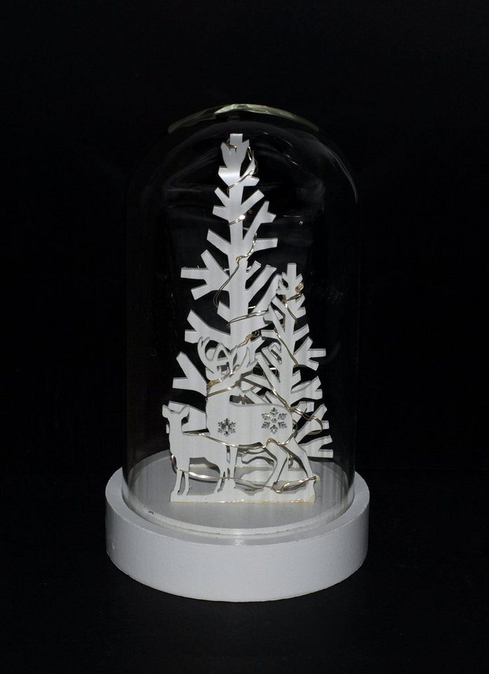 DEGAMO Weihnachtsszene Dekoglocke Motiv Hirsche vor Baum, 10 LED warmweiss, Höhe 20cm, Batterie von DEGAMO