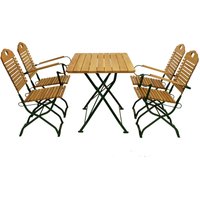 Kurgarten - Garnitur bad tölz 5-teilig (2x Stuhl, 2x Armlehnensessel, 1x Tisch 70x110cm eckig), Flachstahl grün + Robinie, klappbar - braun von DEGAMO