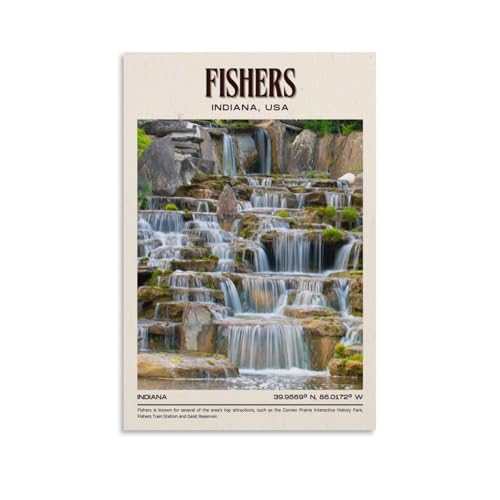 Fishers Indiana Vintage Poster Dekorative Malerei Leinwand Wandkunst Wohnzimmer Poster Schlafzimmer Malerei,Wandkunst Bilddruck Moderne Familienzimmer Dekor 24x36inch(60x90cm) von DEGOZGWB