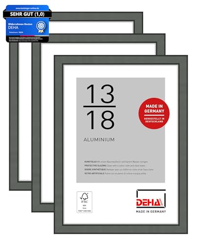DEHA Design Bilderrahmen, 13 x 18 cm (3er Set), Aluminium, Grau matt, Fotorahmen zum Auftstellen im Hoch- & Querformat, bruchsicheres Kunstglas, Boston von DEHA Design