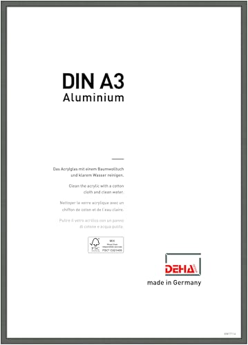 DEHA Design Bilderrahmen Boston, 29,7 x 42 cm (A3), Contrastgrau, Aluminium, für Poster und Bilder, bruchsicheres Acrylglas, Hoch- und Querformat, stabile Rückwand von DEHA Design