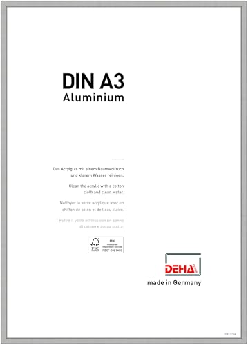DEHA Design Bilderrahmen Boston, 29,7 x 42 cm (A3), Silber Matt, Aluminium, für Poster und Bilder, bruchsicheres Acrylglas, Hoch- und Querformat, stabile Rückwand von DEHA Design