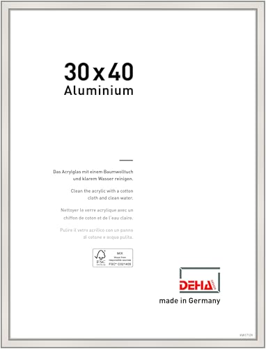 DEHA Design Bilderrahmen Boston, 30 x 40 cm, Silber, Aluminium, für Poster und Bilder, bruchsicheres Acrylglas, Hoch- und Querformat, stabile Rückwand von DEHA Design