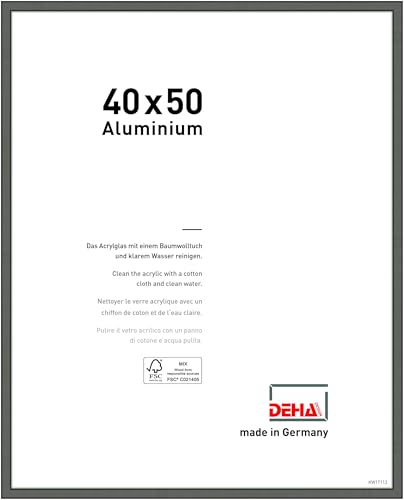 DEHA Design Bilderrahmen Boston, 40 x 50 cm, Contrastgrau, Aluminium, für Poster und Bilder, bruchsicheres Acrylglas, Hoch- und Querformat, stabile Rückwand von DEHA Design