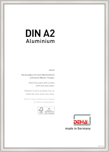 DEHA Design Bilderrahmen Boston, 42 x 59,4 cm (A2), Silber, Aluminium, für Poster und Bilder, bruchsicheres Acrylglas, Hoch- und Querformat, stabile Rückwand von DEHA Design