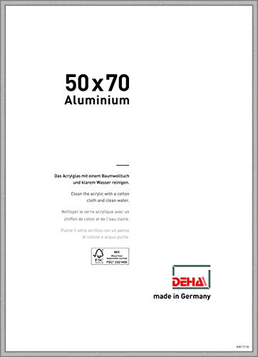DEHA Design Bilderrahmen Boston, 50 x 70 cm, Silber Matt, Aluminium, für Poster und Bilder, bruchsicheres Acrylglas, Hoch- und Querformat, stabile Rückwand von DEHA Design