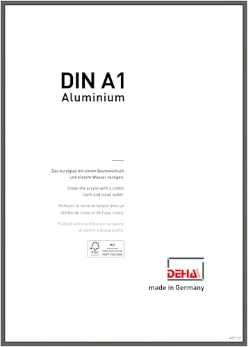 DEHA Design Bilderrahmen Boston, 59,4 x 84,1 cm (A1), Contrastgrau, Aluminium, für Poster und Bilder, bruchsicheres Acrylglas, Hoch- und Querformat, stabile Rückwand von DEHA Design