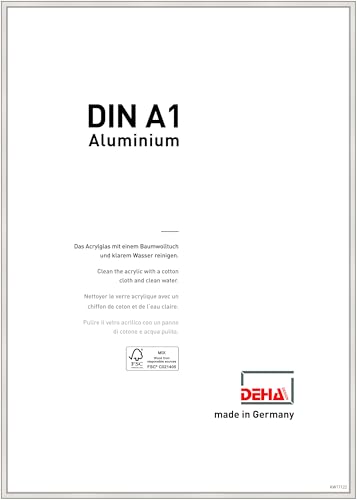DEHA Design Bilderrahmen Boston, 59,4 x 84,1 cm (A1), Silber, Aluminium, für Poster und Bilder, bruchsicheres Acrylglas, Hoch- und Querformat, stabile Rückwand von DEHA Design