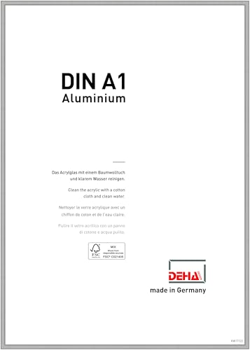 DEHA Design Bilderrahmen Boston, 59,4 x 84,1 cm (A1), Silber Matt, Aluminium, für Poster und Bilder, bruchsicheres Acrylglas, Hoch- und Querformat, stabile Rückwand von DEHA Design