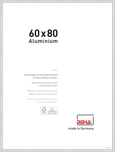 DEHA Design Bilderrahmen Boston, 60 x 80 cm, Silber, Aluminium, für Poster und Bilder, bruchsicheres Acrylglas, Hoch- und Querformat, stabile Rückwand von DEHA Design