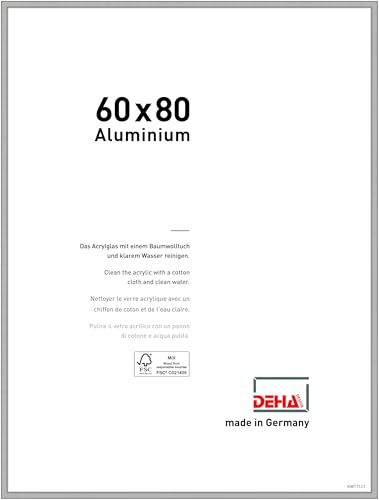 DEHA Design Bilderrahmen Boston, 60 x 80 cm, Silber Matt, Aluminium, für Poster und Bilder, bruchsicheres Acrylglas, Hoch- und Querformat, stabile Rückwand von DEHA Design