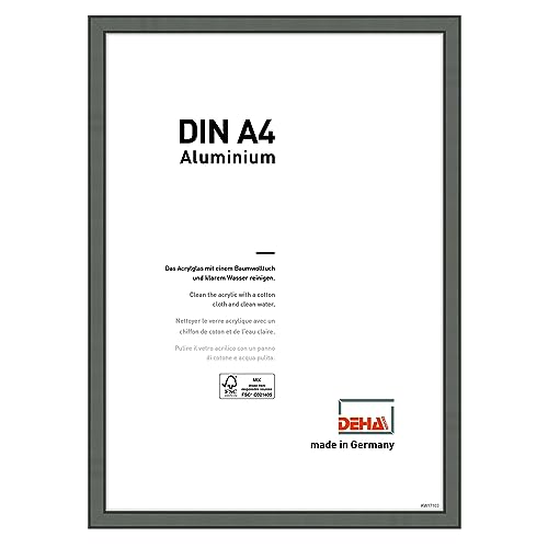 DEHA Design Bilderrahmen Boston, 21 x 29,7 cm (A4), Contrastgrau, Aluminium, für Poster und Bilder, bruchsicheres Acrylglas, Hoch- und Querformat, stabile Rückwand von DEHA Design