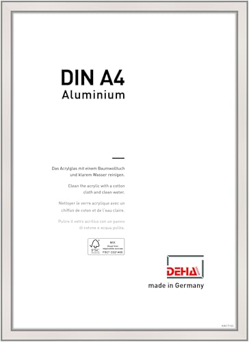 DEHA Design Bilderrahmen Boston, 21 x 29,7 cm (A4), Silber, Aluminium, für Poster und Bilder, bruchsicheres Acrylglas, Hoch- und Querformat, stabile Rückwand von DEHA Design