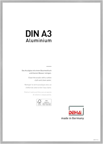 DEHA Design Bilderrahmen Tribeca, 29,7 x 42 cm (A3), Struktur Silber Matt, Aluminium, für Poster und Bilder, bruchsicheres Acrylglas, Hoch- und Querformat, stabile Rückwand von DEHA Design