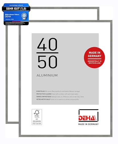 DEHA Design Bilderrahmen, 40 x 50 cm (2er Set), Aluminium, Grau matt, Posterrahmen zum Aufhängen im Hoch- & Querformat, bruchsicheres Kunstglas, Tribeca von DEHA Design