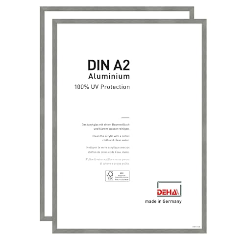 DEHA Design Bilderrahmen Tribeca, 42 x 59,4 cm (A2) (2er Set), Struktur Grau Matt, Aluminium, für Poster und Bilder, bruchsicheres Acrylglas, Hoch- und Querformat, stabile Rückwand von DEHA Design