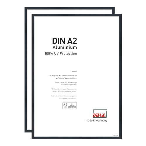 DEHA Design Bilderrahmen Tribeca, 42 x 59,4 cm (A2) (2er Set), Struktur Schwarz Matt, Aluminium, für Poster und Bilder, bruchsicheres Acrylglas, Hoch- und Querformat, stabile Rückwand von DEHA Design