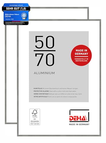 DEHA Design Bilderrahmen, 50 x 70 cm (2er Set), Aluminium, Grau matt, Posterrahmen zum Aufhängen im Hoch- & Querformat, bruchsicheres Kunstglas, Tribeca von DEHA Design