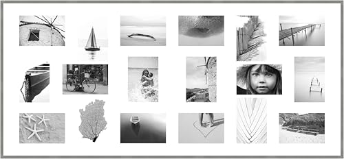 DEHA Design Bilderrahmen Tribeca Collage, 109,2 x 49,5 cm, Struktur Schwarz Matt, Aluminium, für 18 Fotos 10x15 cm, bruchsicheres Acrylglas, Hoch- und Querformat, stabile Rückwand von DEHA Design