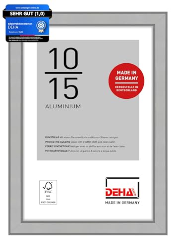 DEHA Design Bilderrahmen, 10 x 15 cm, Aluminium, Silber matt, Fotorahmen zum Auftstellen im Hoch- & Querformat, bruchsicheres Kunstglas, Boston DEHA Design Bilderrahmen, 10 x 15 cm, Aluminium, Silber matt, Fotorahmen zum Auftstellen im Hoch- & Querformat, bruchsicheres Kunstglas, Boston von DEHA Design