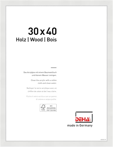 DEHA Design Bilderrahmen Fontana, 30 x 40 cm, Weiß, Holz, für Poster und Bilder, bruchsicheres Acrylglas, Hoch- und Querformat, stabile Rückwand von DEHA Design