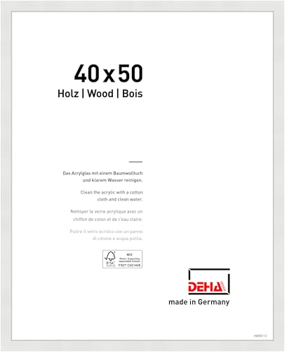 DEHA Design Bilderrahmen Fontana, 40 x 50 cm, Weiß, Holz, für Poster und Bilder, bruchsicheres Acrylglas, Hoch- und Querformat, stabile Rückwand von DEHA Design