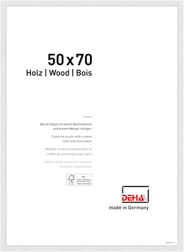 DEHA Design Bilderrahmen Fontana, 50 x 70 cm, Weiß, Holz, für Poster und Bilder, bruchsicheres Acrylglas, Hoch- und Querformat, stabile Rückwand von DEHA Design