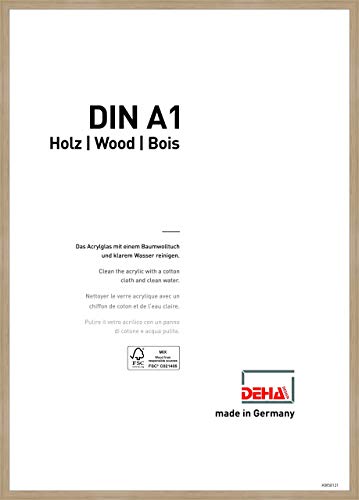 DEHA Design Bilderrahmen Fontana, 59,4 x 84,1 cm (A1), Eiche, Holz, für Poster und Bilder, bruchsicheres Acrylglas, Hoch- und Querformat, stabile Rückwand von DEHA Design