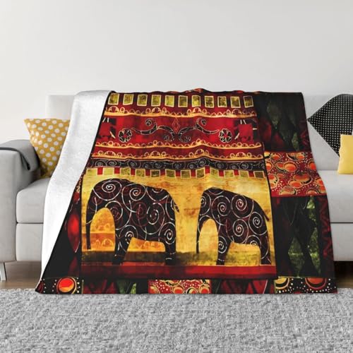 DEHIWI Afrikanischer Elefanten-Patchwork-Flanell-Fleecedecke, 152,4 x 127,7 cm, ultraweich, warm, gemütlich, Überwurfdecke, Ganzjahresdecken für Bett, Sofa, Wohnzimmer, Outdoor von DEHIWI