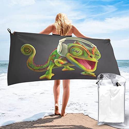 DEHIWI Chamäleon, schnell trocknendes Strandtuch, Mikrofaser, saugfähig, sanddicht, Badetuch für Reisen, Camping, Yoga, Sport, 80 x 160 cm von DEHIWI