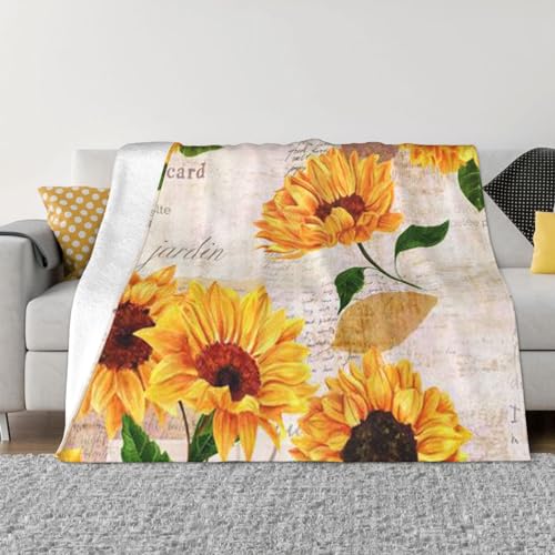 DEHIWI Lebendige gelbe Sonnenblumen, Flanell-Fleecedecke, 203,4 x 152,4 cm, ultraweich, warm, gemütlich, Überwurfdecke, Ganzjahresdecken für Bett, Sofa, Wohnzimmer, Outdoor von DEHIWI