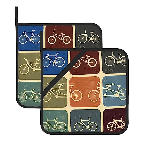 Fahrrad Topflappen Set von 2, waschbar, hitzebeständig, Hot Pads für Küche, Kochen, Backen, Mikrowelle, BBQ von DEHIWI