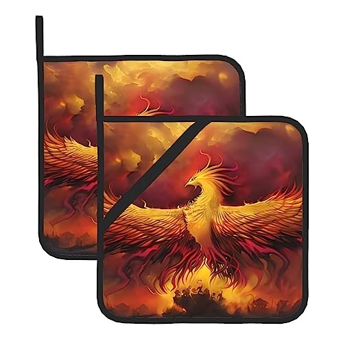 Fantasy Phoenix Topflappen, waschbar, hitzebeständig, für Küche, Kochen, Backen, Mikrowelle, Grillen, 2 Stück von DEHIWI