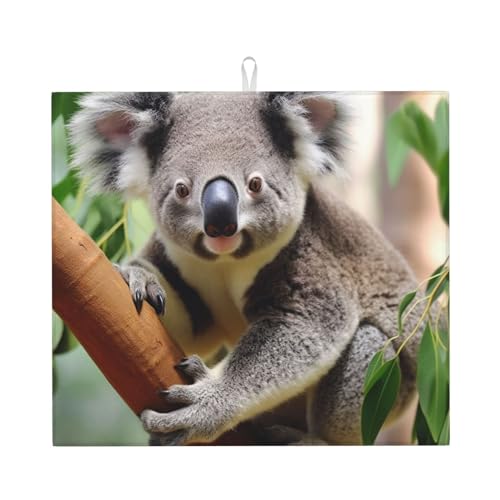 Niedliches Koala-Abtropfmatte aus Mikrofaser, super saugfähig, weiches Abtropfpad mit Aufhängeschlaufe für Geschirr, Glas, 46 x 41 cm von DEHIWI