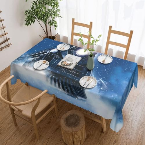 Rechteckige Tischdecke Winter Weihnachten Schnee Nacht Eisenbahn Zug Druck Tischdecke Flecken- und knitterfrei waschbar Tischdecke für Küche Esszimmer Party Heimdekoration 140 x 180 cm von DEHIWI