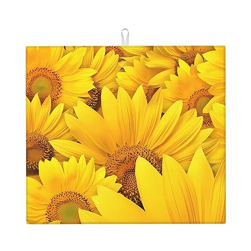 Sunflowers Mikrofaser-Abtropfmatte, super saugfähig, Abtropfmatte, weiches Abtropfpad mit Aufhängeschlaufe für Geschirr, Glas, 46 x 41 cm von DEHIWI