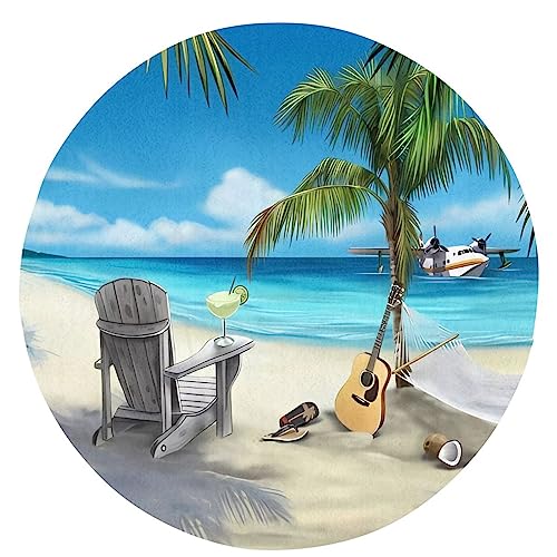 Teppich mit Gitarre am Strand, rund, weich, rutschfest, Badvorleger, waschbar, Überwurf, Teppich für Eingangsbereich, Wohnzimmer, Schlafzimmer, Sofa, Heimdekoration, Bodenmatte von DEHIWI