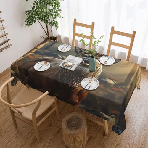 Tischdecke mit Hirsch-Jagdmotiv, flecken- und knitterfrei, waschbar, rechteckig, für Küche, Esszimmer, Party, Heimdekoration, 180 x 140 cm von DEHIWI