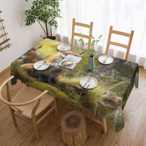 Tischdecke mit Motiv Tiere im Wald, flecken- und knitterfrei, waschbar, rechteckig, für Küche, Esszimmer, Party, Heimdekoration, 180 x 140 cm von DEHIWI