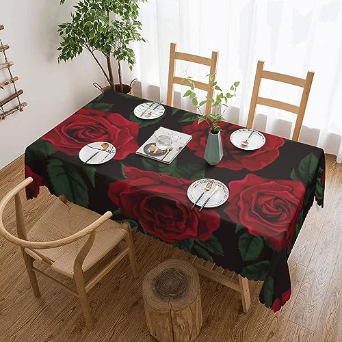 Tischdecke mit rotem Rosenmuster, flecken- und knitterfrei, waschbar, rechteckig, für Küche, Esszimmer, Party, Heimdekoration, 140 x 180 cm von DEHIWI
