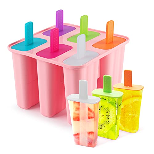 Eisformen Silikon,DEHUB Eis am Stiel Formen,6 Löcher Popsicle Set,LFGB Geprüft und BPA Frei Eisform Lebensmittelqualität EIS-Pop-Hersteller,Ice Lolly Mold mit Sticks und Tropfschutz(Rosa) von DEHUB