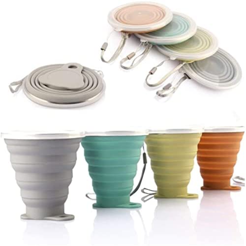 DEHUB Faltbare Tasse Silikon, Versenkbare Zusammenklappbare Reisebecher, 270ml Leichtbecher mit Größerem Fassungsvermögen für Camping-Wanderungen Im Freien, 4 Stück von DEHUB