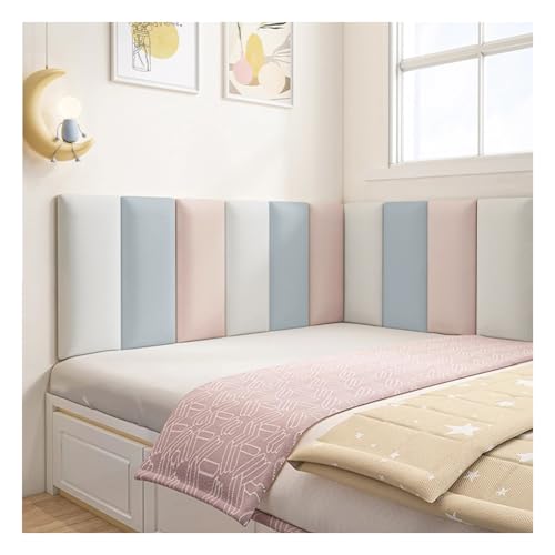 DEHUDEOUHS 3D-Wandpaneele, selbstklebendes Kopfteil, Antikollisions-Wandaufkleber für Kinderbetten, gepolsterte, an der Wand montierte Kopfteilpaneele für Kingsize-/Doppelbetten (blau, 200 x 50 cm) von DEHUDEOUHS